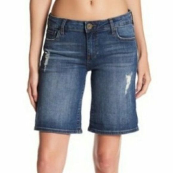 KUT FROM THE KLOTH Bermuda Boyfriend Distressed Denim Shorts 2 - Picture 1 of 6
